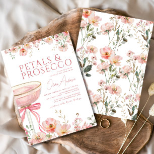 Pink Bow Petals & Prosecco Blush Bridal Shower  Invitation