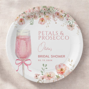 Pink Bow Petals & Prosecco Blush Bridal Shower  Paper Plate