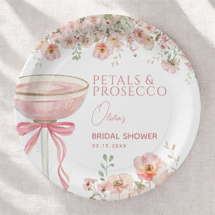 Pink Bow Petals & Prosecco Blush Bridal Shower  Paper Plate