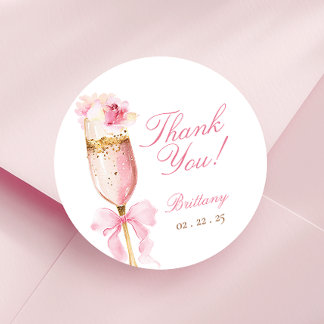 Pink Bow Petals Prosecco Bridal Shower Classic Round Sticker