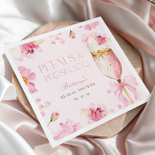 Pink Bow Petals Prosecco Bridal Shower Napkin