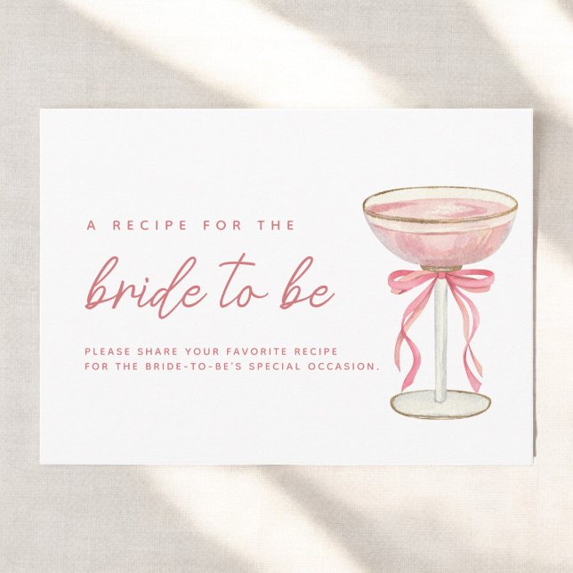 Pink Bow Petals & Prosecco Bridal Shower Recipe Enclosure Card (Creator Uploaded)