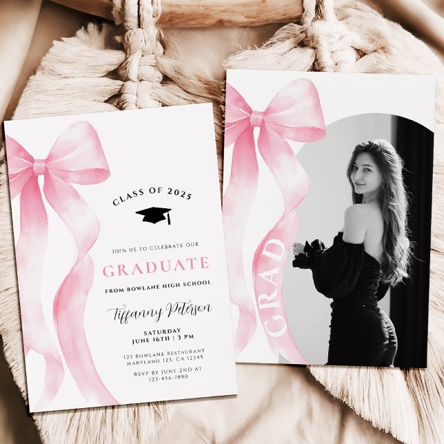 Pink Bow Photo 2025 Graduation Invitation (Creator Uploaded)