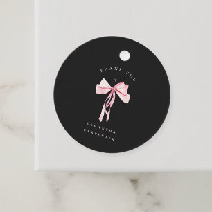 Pink Bow photo black background elegant graduation Favour Tags