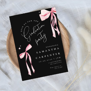 Pink Bow photo black background elegant graduation Invitation