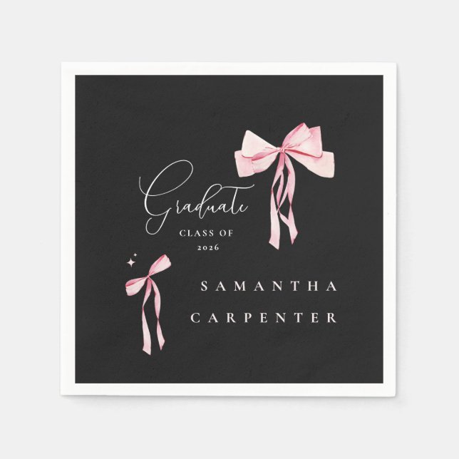 Pink Bow photo black background elegant graduation Napkin (Front)