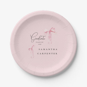 Pink Bow photo black background elegant graduation Paper Plate