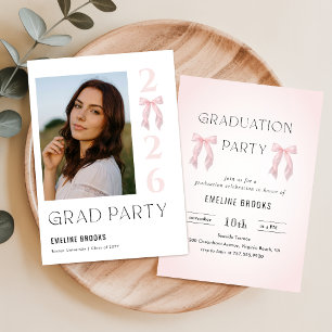 Pink Bow Photo Grad Party Graduation Invitation