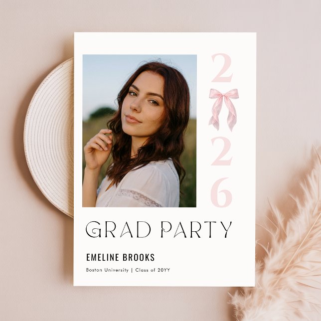 Pink Bow Photo Grad Party Invitation (Creator Uploaded)