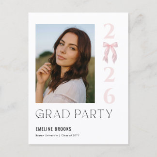 Pink Bow Photo Grad Party Invitation Postcard