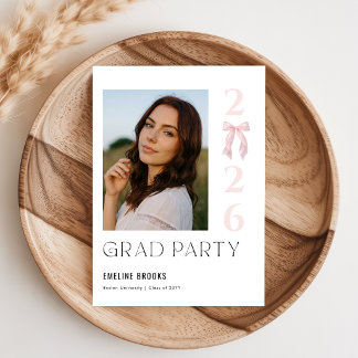 Pink Bow Photo Grad Party Invitation Postcard