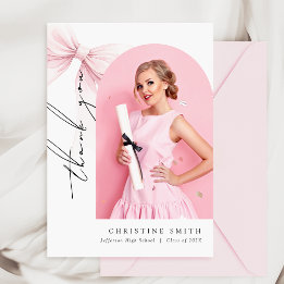 Pink Bow Photo Graduation Arch Thank You Card