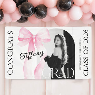 Pink Bow Photo Graduation Banner