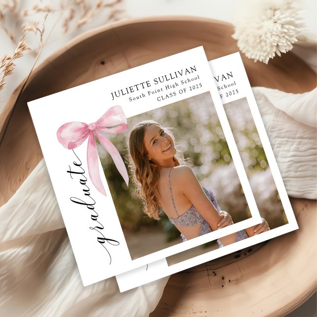Pink Bow Photo Graduation Party Napkin (Creator Uploaded)