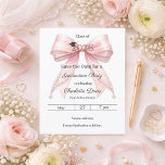 Pink bow photo Graduation party Save the Date Flyer<br><div class="desc">Please note that this Save the Date is on flyer paper and very thin. For premium paper and/or digital download please visit our store. Announce your milestone with this Coquette Graduation Save the Date. The design features a lush blush pink bow embellished with delicate pearl strands and a classic mortarboard...</div>