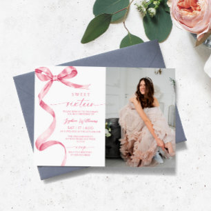 Pink Bow Photo Sweet 16 Birthday Invitation
