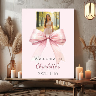 Pink bow photo Sweet 16 party welcome Poster
