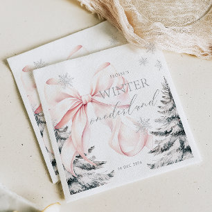 Pink Bow Pine Trees Winter Onederland 1st Birthday Napkin