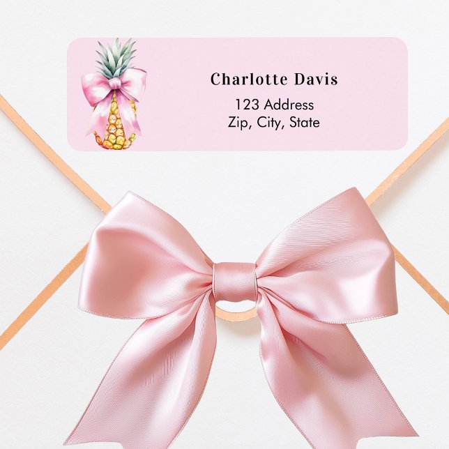 Pink bow pineapple return address  label (Creator Uploaded)