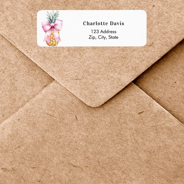 Pink bow pineapple return address  return address label (Creator Uploaded)