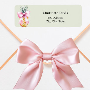 Pink bow pineapple sage green return address  label