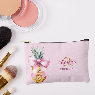 Pink bow pineapple tropical monogram bridesmaid accessory pouch