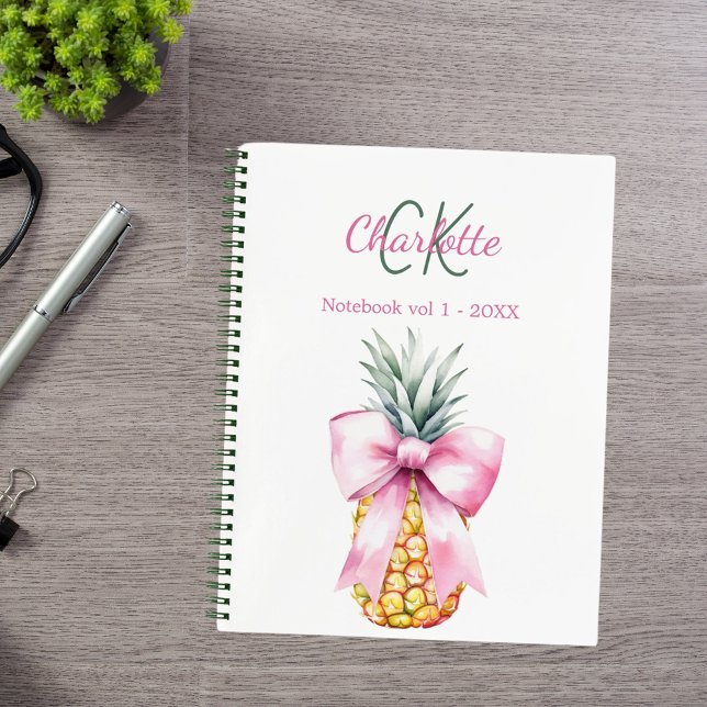 Pink bow pineapple tropical monogram notebook (Creator Uploaded)