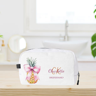 Pink bow pineapple tropical summer bridesmaid dopp kit