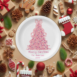 Pink Bow Pink Christmas Tree Paper Plate