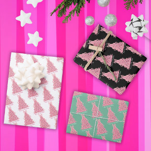 Pink Bow Pink Christmas Tree Wrapping Paper Sheet