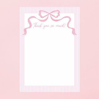 Pink Bow, Pink & White Ribbon Thank You Card