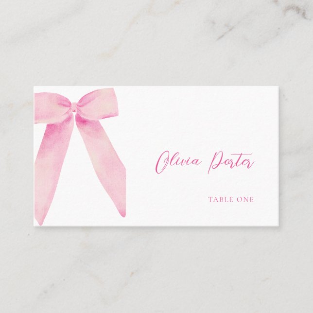 Pink Bow Place Card She's Tying the Knot Shower (Front)