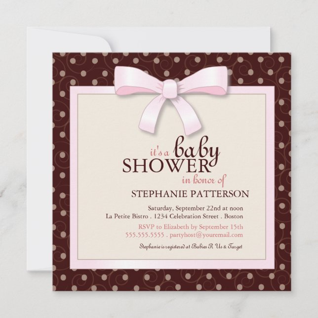 Pink Bow Polka Dot Girl Baby Shower Invitation (Front)