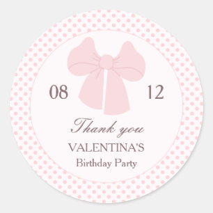 Pink bow polka dot girls birthday  classic round sticker