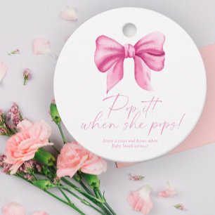 Pink bow - Pop it when she pops  Favour Tags