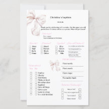Pink Bow Predictions and advice game for Baptism