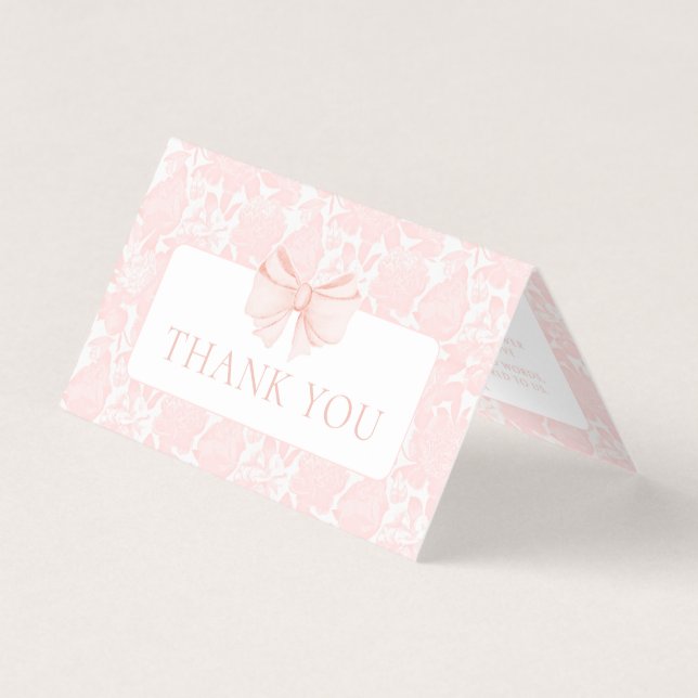 Pink bow preppy baby girl shower thank you cards (Front)