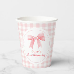 Pink Bow preppy Coquette 1st birthday Paper Cups