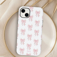 Pink Bow Preppy Coquette Pattern Monogram Initials