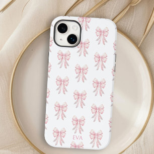 Pink Bow Preppy Coquette Pattern Monogram Initials Case-Mate iPhone 14 Plus Case