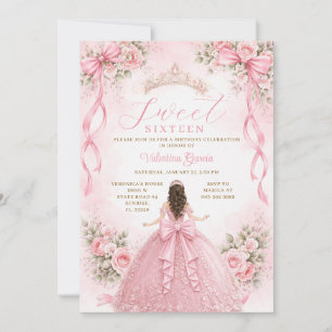 Pink Bow Princess Ball Gown Sweet Sixteen Birthday Invitation