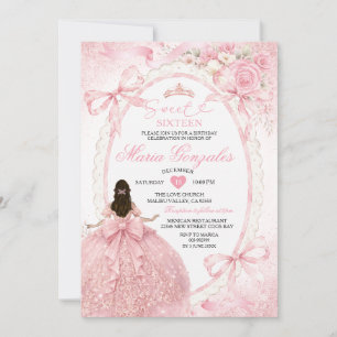 Pink Bow Princess Sweet Sixteen Birthday Invitation