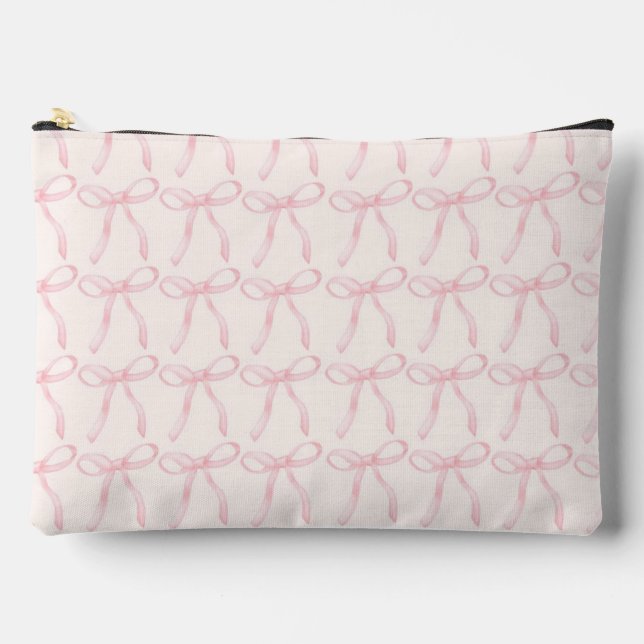 Pink Bow Print, Cute and Coquette Accessory Pouch (Front)
