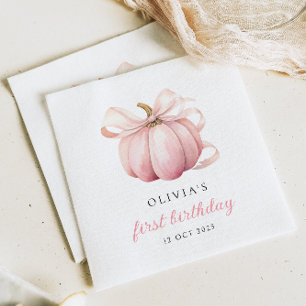 Pink Bow Pumpkin 1st Birthday Napkin