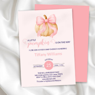 Pink bow pumpkin baby fall shower minimalistic invitation