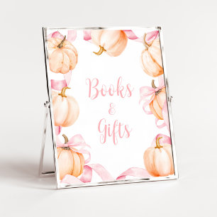 Pink Bow Pumpkin Baby Shower Books and Gifts Sign
