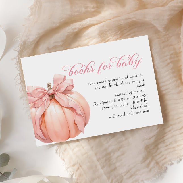 Pink Bow Pumpkin Baby Shower Books For Baby Enclosure Card (Creator Uploaded)