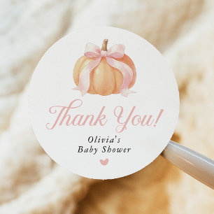 Pink Bow Pumpkin Baby Shower Classic Round Sticker