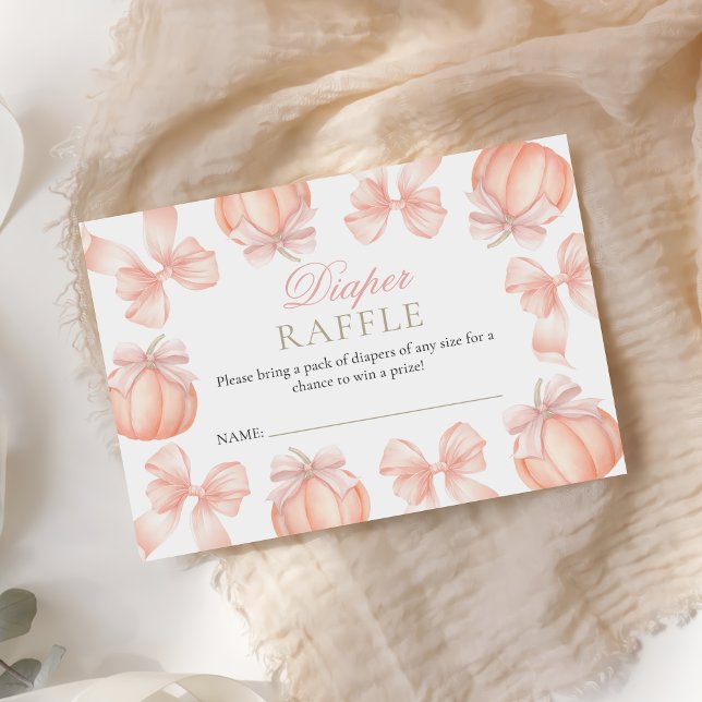 Pink Bow Pumpkin Baby Shower Diaper Raffle Enclosure Card (Creator Uploaded)