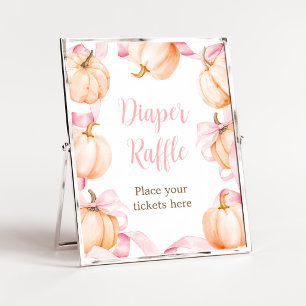Pink Bow Pumpkin Baby Shower Diaper Raffle Sign